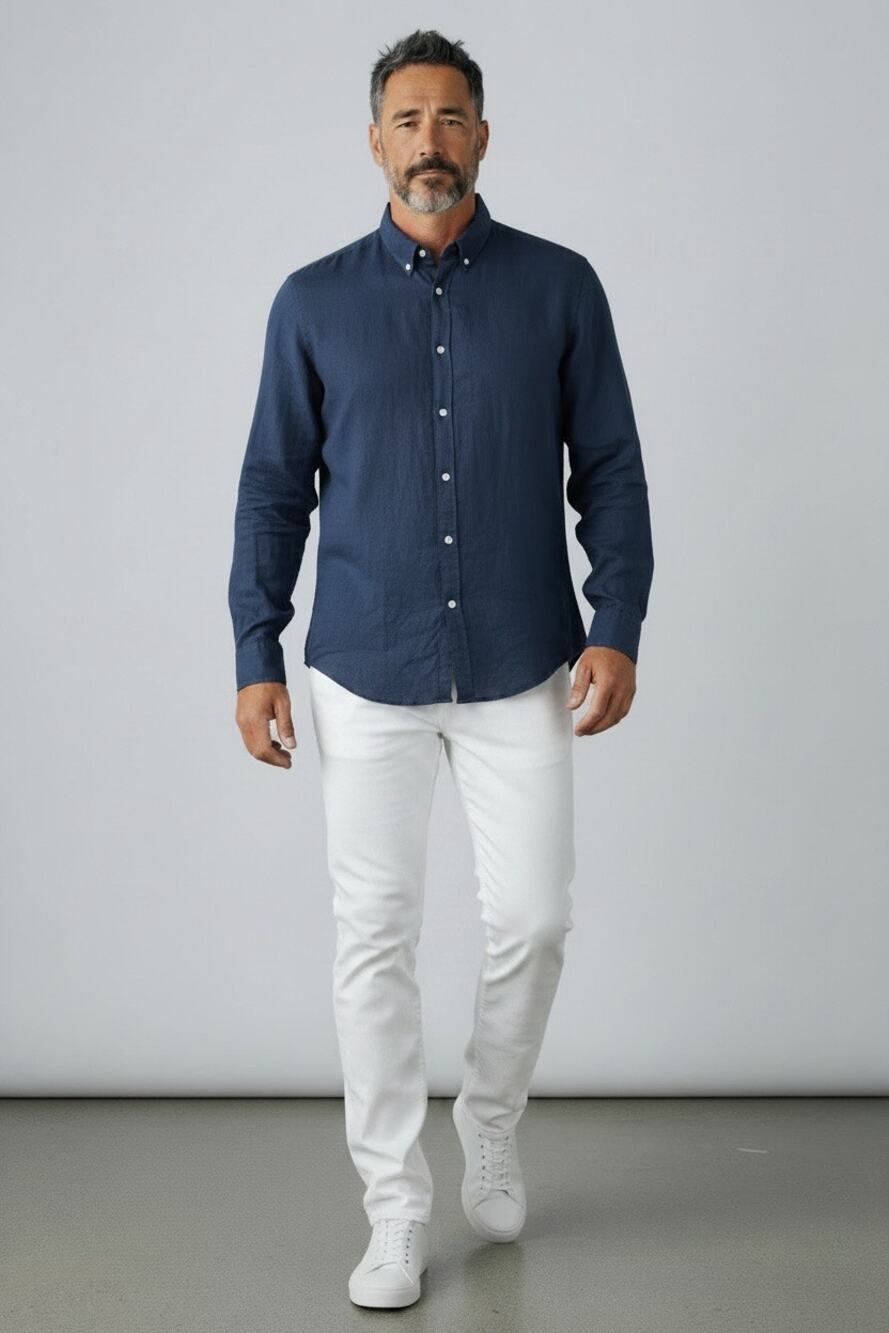Piombo Men's Linen Button-Down Shirt Collared Long-Sleeve Blue Size XXL NWOT